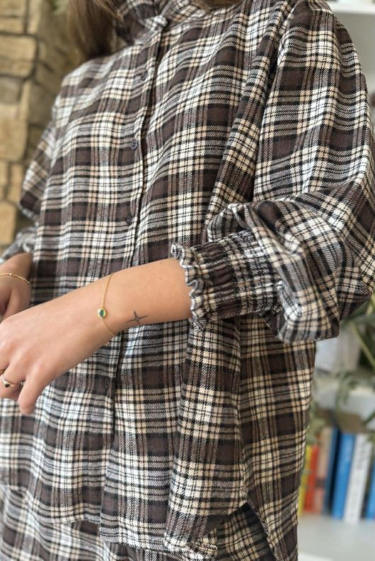 Patrick Plaid Brushed Cotton Edwardian Blouse Earth